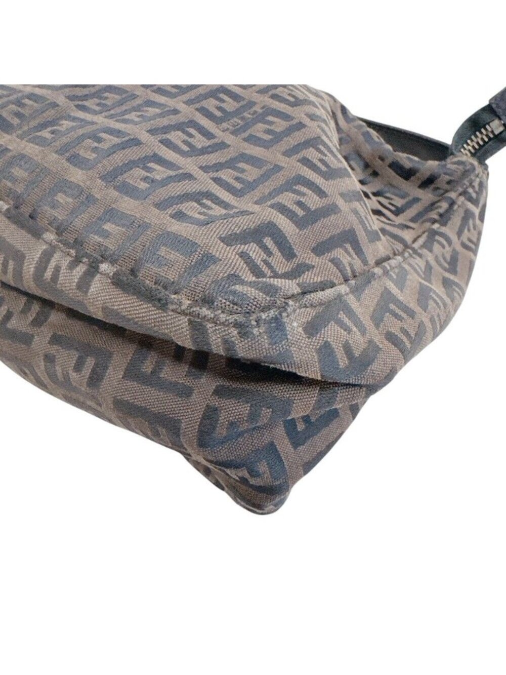 Fendi Zucchino All Over Print Pouch Vanity Handbag Canvas Leather Brown Black - Picture 4 of 8